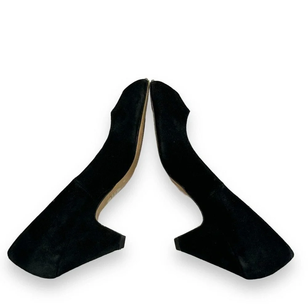 🍀 Seychelles Black Suede Pump Heels Cutout Mid Heel Peep Toe Slip On 10